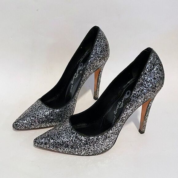 Alice & Olivia Dahlia Glitter Pumps Pointed Toe Stiletto Silver Size EU 37 - Picture 3 of 9